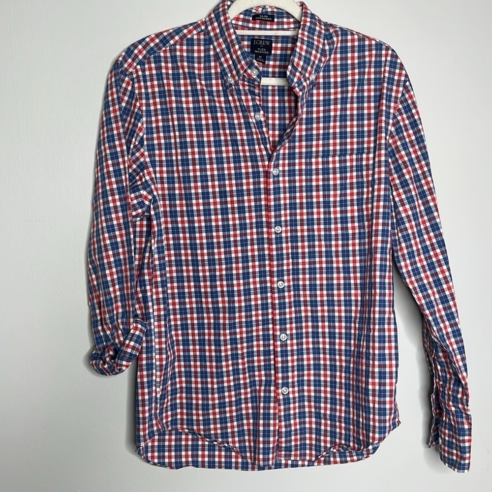 Men’s Jcrew Red Blue Medium Button Up Shirt Causal